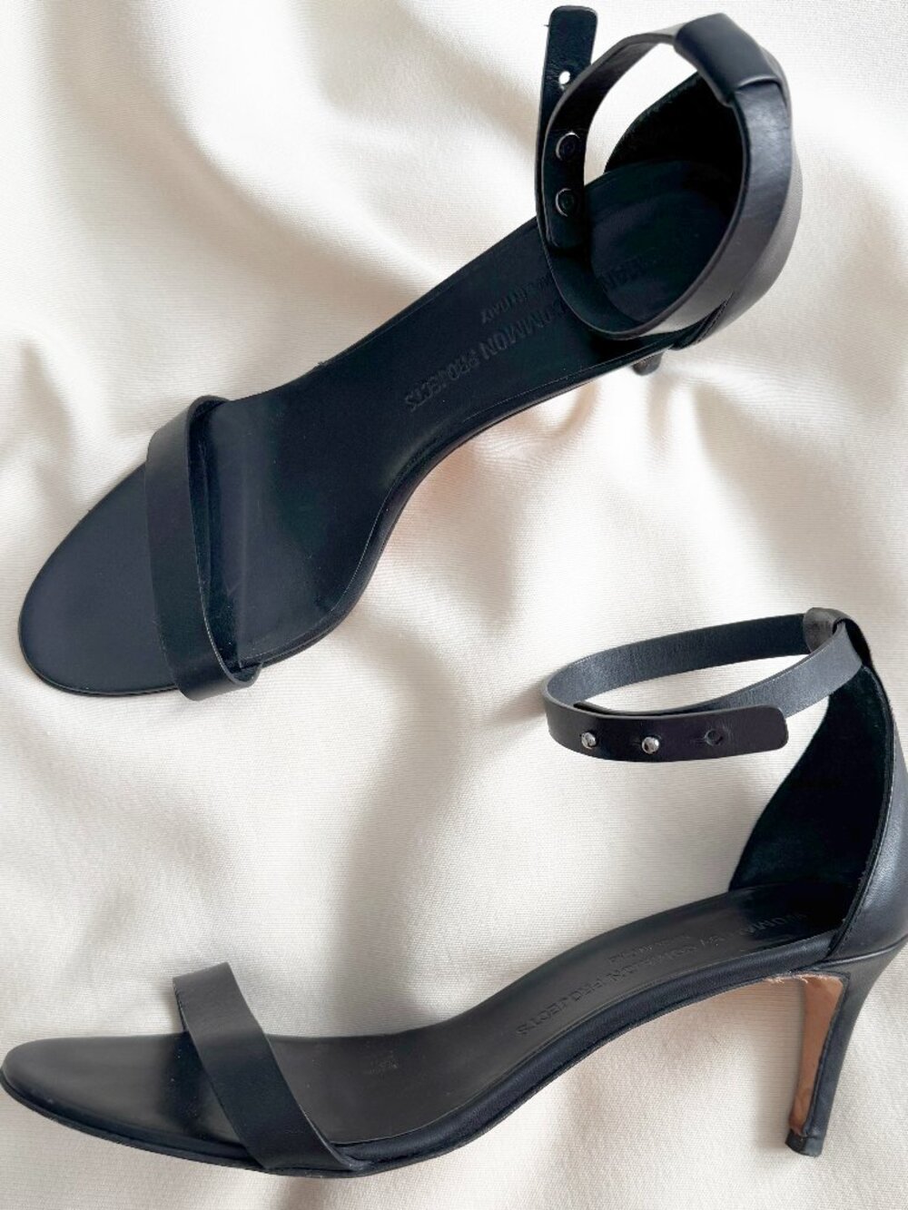Common Projects Minimalist Black Sandals with Ankle Strap, size 40